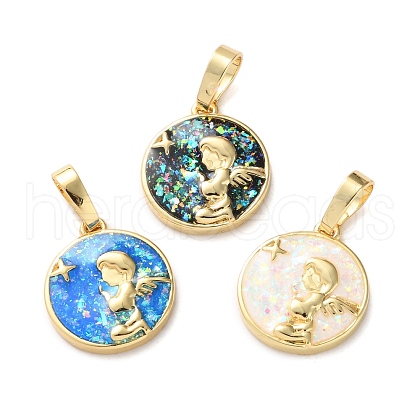 Brass Micro with Sythetic Opal Pendants KK-S048-07G-1
