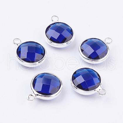 Silver Color Plated Brass Glass Flat Round Charms GLAA-M003-A-27S-1