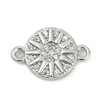 Brass Micro Pave Clear Cubic Zirconia Sun Connector Charms KK-P302-12P-1