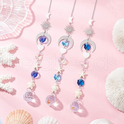 Glass Round & Octagonal Beads Hanging Suncatchers HJEW-JM03445-1