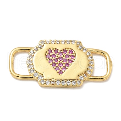Rack Plating Brass Micro Pave Clear & Orchid Cubic Zirconia Heart Mask Connector Charms KK-L224-065G-1