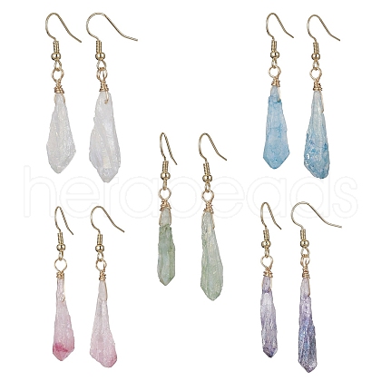 Dyed Natural Quartz Crystal Dangle Earrings EJEW-JE05487-1