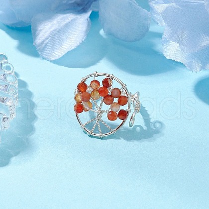 Natural Carnelian Beads with Solid Round Brass Beads and Eco-Friendly Copper Wire Rings RJEW-TA00183-03-1
