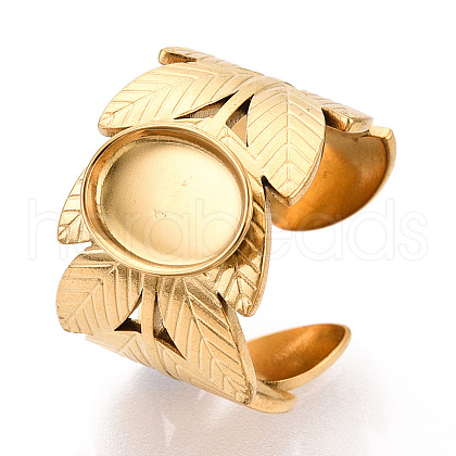 Leaf 304 Stainless Steel Cuff Ring Components STAS-T066-61G-1