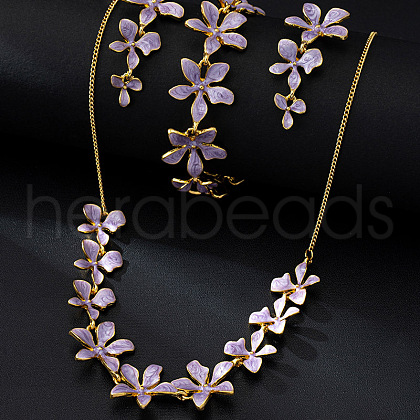 Flower Brass Enamel Pendant Necklace & Stud Dangle Earring & Link Bracelet FS-WG6CF2D-03-1