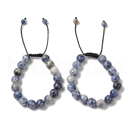 10mm Round Natural Blue Spot Jasper Braided Bead Bracelets BJEW-C067-01C-15-1