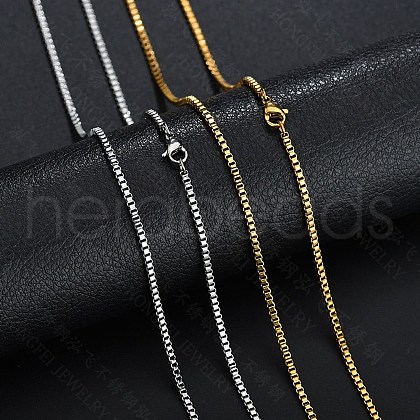 Stainless Steel Box Chain Necklace NJEW-YWC0001-02G-02-1