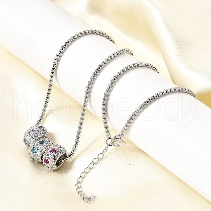 Brass Micro Pave Colorful Cubic Zirconia 3 Rondelles Pendant Box Chain Necklaces NJEW-K287-03P-1