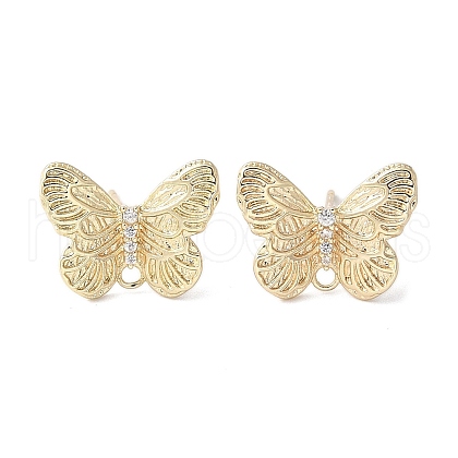 Butterfly Brass Rhinestone Stud Earring Findings for Women EJEW-V002-03G-1