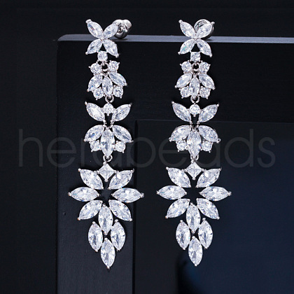 Brass Micro Pave Clear Cubic Zirconia Dangle Stud Earrings WGD9558-01-1