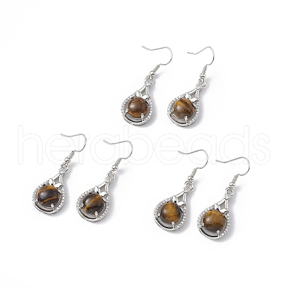 Natural Tiger Eye Teardrop Dangle Earrings with Crystal Rhinestone EJEW-A092-02P-16-1