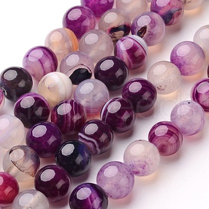 Natural Striped Agate/Banded Agate Beads Strands G-D845-01A-8mm-1