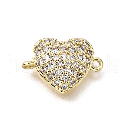 Brass Micro Pave Clear Cubic Zirconia Heart Connector Charms KK-V011-49G-1
