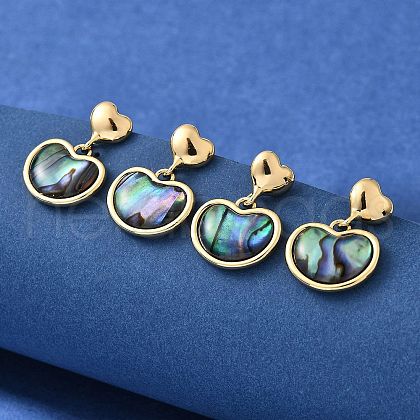 Abalone Shell/Paua Shell Dangle Ear Studs EJEW-L099-05G-1
