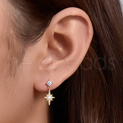 S925 Sterling Silver Star & Moon Dangle Stud Earrings UM6592-1-1