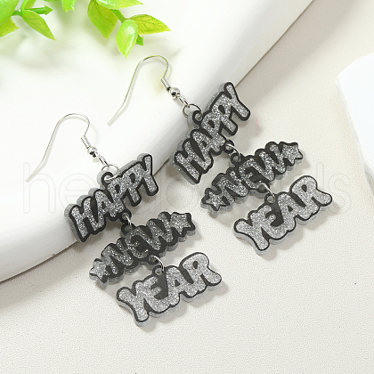 Chic Word HAPPY NEW YEAR Acrylic Dangle Earrings GJ7025-1-1