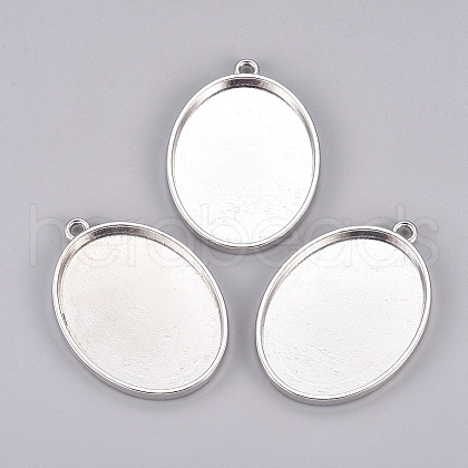 Tibetan Style Alloy Oval Tray Pendant Cabochon Settings TIBEP-A19948-P-LF-1