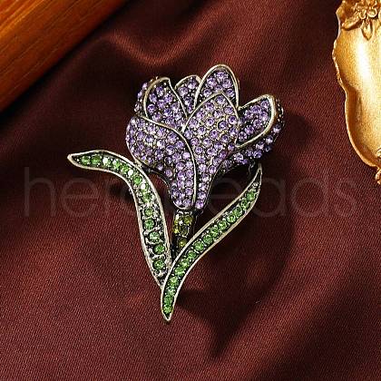 Tulip Alloy Rhinestone Brooches for Backpack Clothes JEWB-M069-02AG-01-1