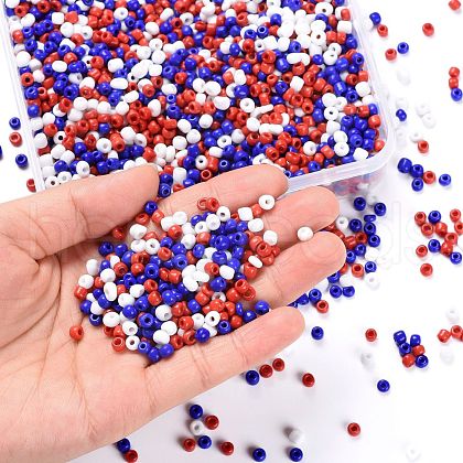 300G 6500pcs 3 Colors Independence Day Glass Seed Beads SEED-LS0001-01-1