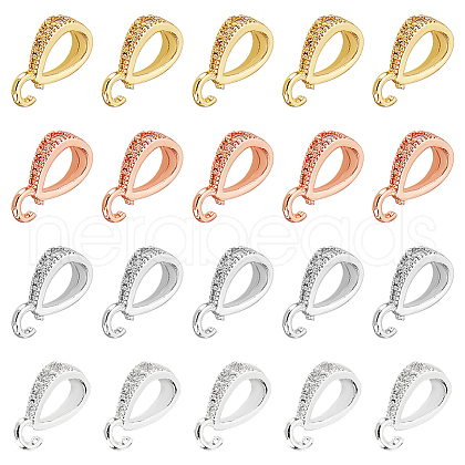 DICOSMETIC 20Pcs 4 Colors Brass Micro Pave Cubic Zirconia Ice Pick Pinch Bails ZIRC-DC0001-05-1