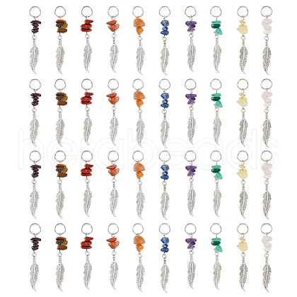 40Pcs 10 Styles Chip Natural Gemstone Big Pendants PALLOY-FH00058-1