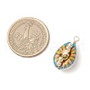 Printed Natural Cowrie Shell Copper Wire Wrapped Pendants PALLOY-JF03954-01-2