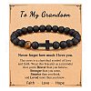 Cross Natural Tiger Eye & Frosted Black Obsidian Round Beads Stretch Bracelets for Men Women WG92FBF-05-1