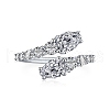 Rhodium Plated 925 Sterling Silver Snake Open Cuff Rings with Cubic Zirconia RJEW-F150-76P-1