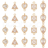 BENECREAT 20Pcs 5 Styles Brass Pave Clear Cubic Zirconia Connector Charms KK-BC0012-48-1