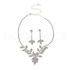 Leaf Brass Rhinestone Stud Dangle Earrings & Pendant Necklaces Set for Women SJEW-M102-07S-2