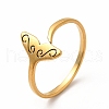201 Stainless Steel Whale Tail Open Cuff Ring for Women RJEW-K239-01G-1-3