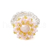 Flower Glass Seed Beaded Stretch Rings for Women RJEW-MZ00022-03-1