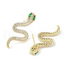 Snake Brass Pave Clear & Green Cubic Zirconia Stud Earrings for Women EJEW-L285-002G-2