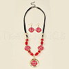 Rhombus with Tartan Pattern Acrylic Pendant Necklaces & Dangle Earrings Sets FS-WG95887-01-3