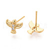 Brass Micro Pave Clear Cubic Zirconia Stud Earrings KK-N263-26G-2