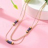 304 Stainless Steel & Cube Blue Glass Double Layer Necklaces for Women NJEW-A045-15G-2