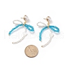 Shell Pearl & Glass Bowknot with Heart Dangle Stud Earrings EJEW-TA00146-3