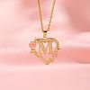 Brass Crystal Rhinestone Hollow Rose Heart with Letter Pendant Necklaces for Women WGC1928-13-1