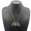 Shiny Alloy Pave Natural Paua Shell Pendant Necklaces TZ0162-2-1