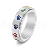 Rainbow Color Pride Flag Enamel Dog Paw Print Rotating Ring RABO-PW0001-040A-1