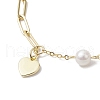 Natural Cultured Freshwater Pearl Beads Paperclip Chains Heart Charm Bracelets with Lobster Claw Clasps BJEW-JB10192-3