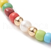 Glass Seed & Natural Pearl Beaded Stretch Bracelet BJEW-JB09268-5