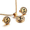 Flat Round with Letter Pattern 304 Stainless Steel Crystal Rhinestone Pendant Necklace & Stud Earring FS-WG33EDD-26-1