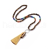 Natural Tibetan Agate Bullet & Tassel Pendant Necklace with Mixed Gemstone Beaded Chains NJEW-E585-02B-2