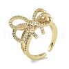 Rack Plating Brass Micro Pave Cubic Zirconia Bowknot Open Cuff Rings for Women RJEW-C088-01G-1