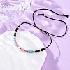 Faceted Round Turquoise & Natural Rose Quartz & Lapis Lazuli Braided Bead Bracelets BJEW-F493-09G-01-1