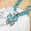 Alloy Pave Synthetic Turquoise Butterfly Pendant Chip Beaded Double Layer Necklaces for Women FS-WGD61BF-01-4