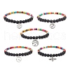 Natural Lava Rock & Synthetic Turquoise(Dyed) Stretch Bracelet with Alloy Charm BJEW-JB08469-1