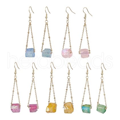 304 Stainless Steel with Electroplated Natural Quartz Bead Dangle Earrings EJEW-JE05989-1