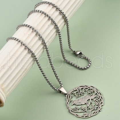 304 Stainless Steel Hollow Hummingbird Pendant Box Chain Necklaces for Women Men NJEW-M086-05P-1